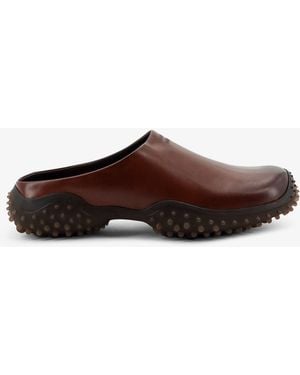 Miu Miu Leather Sabot With Embossed Lettering Logo - Brown