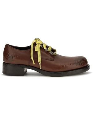Prada Antique Leather Lace-Up Loafers - Brown