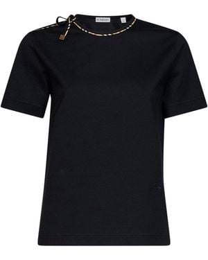 Burberry Cotton T-Shirt With Check Ties - Black