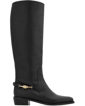 Ferragamo F Buckle Therma Knee Riding Boots - Black