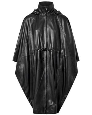 Yves Salomon Leather Cape With Drawstring Waist - Black