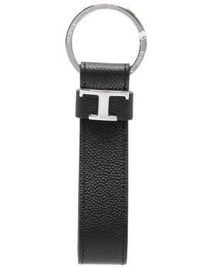 Tod's Leather Key Holder With Metal T Timeless Logo - White