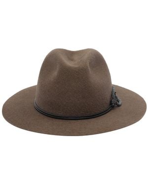 Brunello Cucinelli Felt Fedora With Leather Band And Monile - Brown