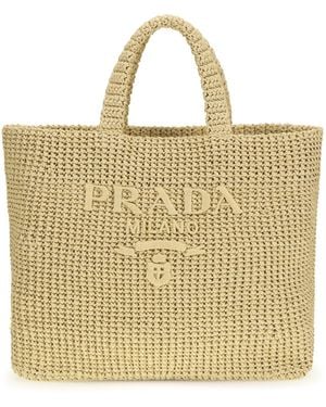 Prada Raffia Tote Bag - Metallic