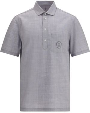Brunello Cucinelli Virgin Wool Poplin Polo Shirt - Gray