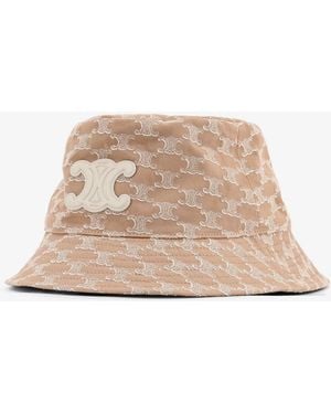 Celine Cotton Hat With Triomphe Logo All-Over - Natural