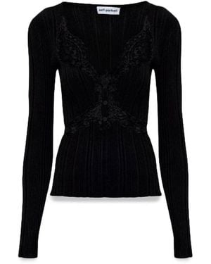 Self-Portrait Lace Knit Top - Black