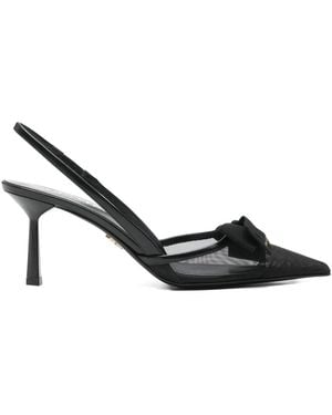 Prada Bow Detail Mesh Slingback Pumps - Black