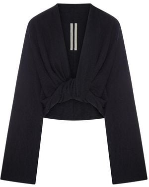 Rick Owens Draped Wool-Cotton Blend Crop Top - Blue