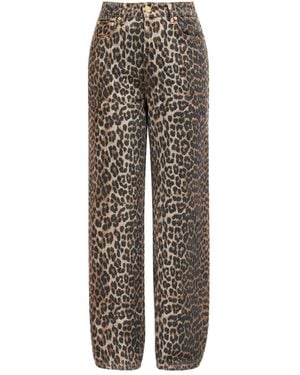 Ganni "Lari" Jeans With Leopard Print - Gray