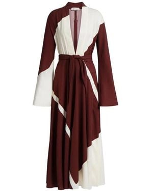 Alberta Ferretti Flowing Midi Dress With Deep V-Neckline And Color-Block Design - Red