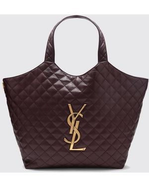 Saint Laurent Icare Matelasse Nappa Maxi Shopping Bag With Ysl Logo - Purple