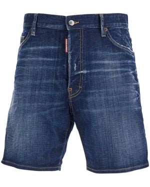 DSquared² Shorts With Logo Patch On The Back And Ripped Details On The Back - Blue