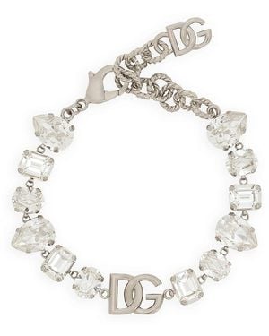 Dolce & Gabbana Bracelet With Rhinestones And Logo - White