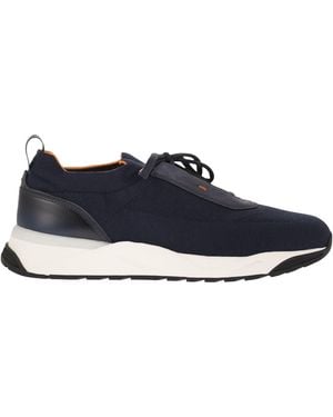 Santoni Textile And Leather Sneakers With Raised Sole - Blue