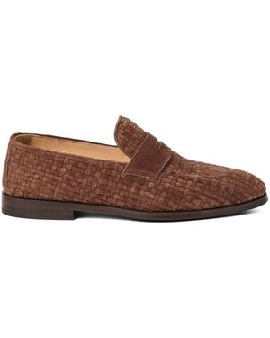 Brunello Cucinelli Weaved Suede Penny Loafer - Brown