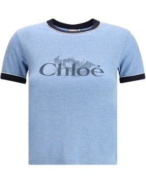 Chloé Chloã Printed Logo T-Shirt - Blue