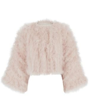 Yves Salomon Short Shearling Jacket With Round Collar And Three-Quarter Sleeves - Natural