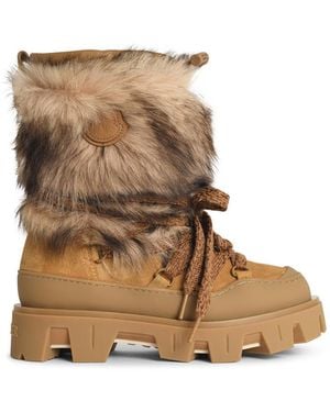 Moncler 'Peak Aprã¨S' Suede Boots And Camel Shearling - Natural