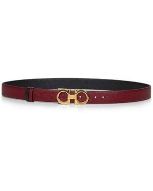 Ferragamo Burgundy And Leather Gancini Reversible Belt<Br - White