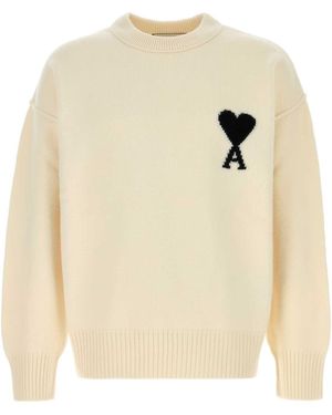Ami Paris Ami Ivory Wool Sweater - White