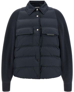 Brunello Cucinelli 'Shiny Flap Detail' Down Jacket - Blue