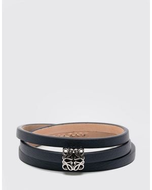 Loewe Anagram Multi-Strand Calfskin Bracelet With Metal Monogram - Gray