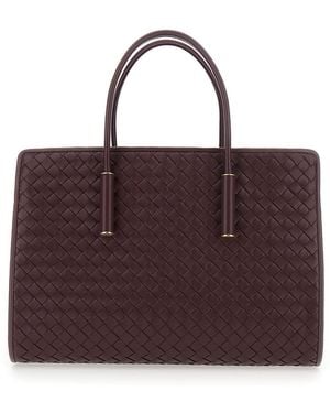 Bottega Veneta 'Barbara' Bordeaux Shoulder Bag Small With Two Top Handles And Intrecciato Motif - Purple
