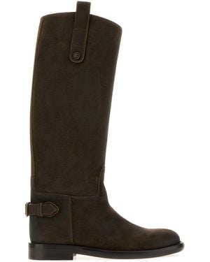 Burberry Dark Suede Cavalier Boots - Black