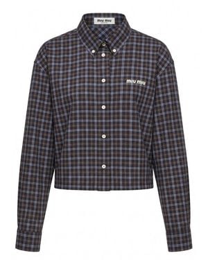 Miu Miu Tartan Print Shirt - Gray