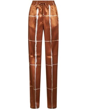 Kiton Tan And Printed Silk Drawstring Pants - Brown