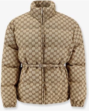 Gucci Gg Fabric Padded Jacket With Belt - Natural
