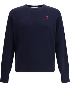 Ami Paris Pull Col Rond Ami De Coeur - Blue