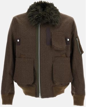 Sacai Wool Melton Jacket - Brown