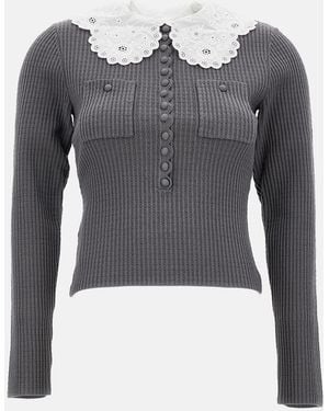 Self-Portrait Knitted Top - Gray
