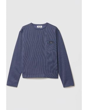 Miu Miu Bicolor Jersey T-Shirt With Logo - Blue