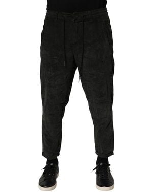 Dondup Mid Waist Cropped Corduroy Trouser Pants - Black
