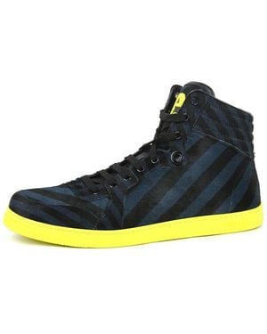Gucci Multi Color Calf Hair Leather High Top Limited Sneakers - Blue