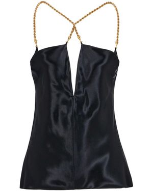 Ferragamo Silky Top With Golden Chain Strap - Black