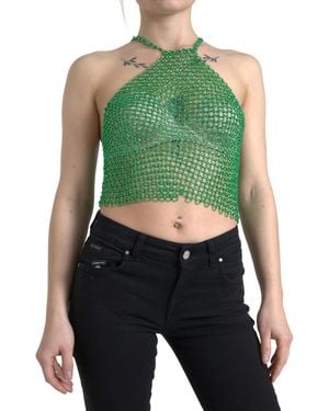 Dolce & Gabbana Aluminum Sleeveless Halter Cropped Tank Top - Green
