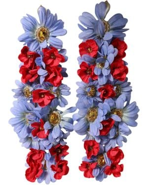 Dolce & Gabbana Tone Brass Floral Crystal Clip On Dangling Earrings - Red