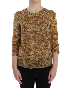 Dolce & Gabbana Mosaic Print Silk Blouse T-Shirt - Natural
