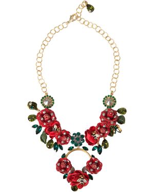 Dolce & Gabbana Brass Link Chain Rosepetal Crystal Pendant Necklace - Red