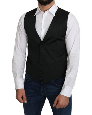 Dolce & Gabbana Dolce Gabbana Grey 100% Silk Formal Coat Vest - Black
