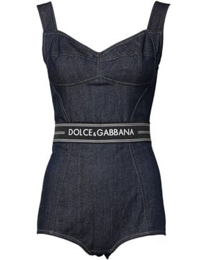 Dolce & Gabbana Cotton Stretch Sleeveless Bodycon Denim Bodysuit - Blue