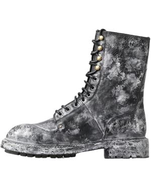 Dolce & Gabbana Leather Mid Calf Boots Shoes - Grey