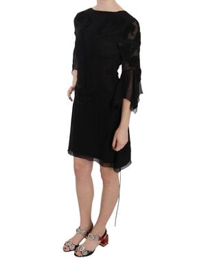 John Richmond Sequined Silk Mini Shift Gown - Black