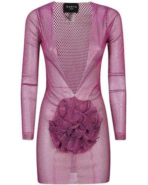 Santa Brands Flower-Applique Mini Dress - Purple