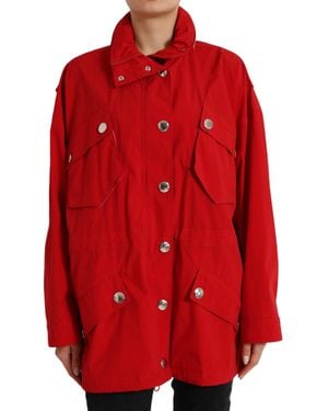 Dolce & Gabbana Polyester Hooded Button Rain Coat Jacket - Red