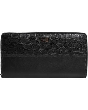 Dolce & Gabbana Leather Logo Plaque Zip Around Continental Wallet - Black